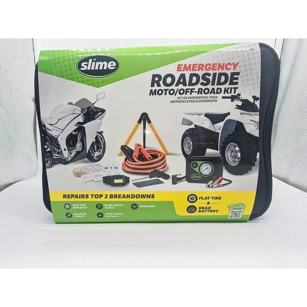 Slime Emergency Roadside Kit w/ Flat tire Repair & Booster Cables Moto/Off-Road